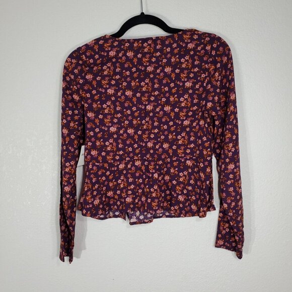 Arizona Jean Co. Womens Floral Button-Down Long Sleeve Top XS Rayon Purple & Win - Picture 6 of 10